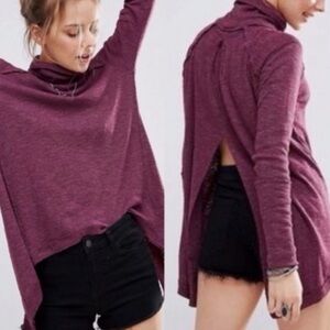 Free People Split Back Long Sleeve Turtleneck Plum Size M